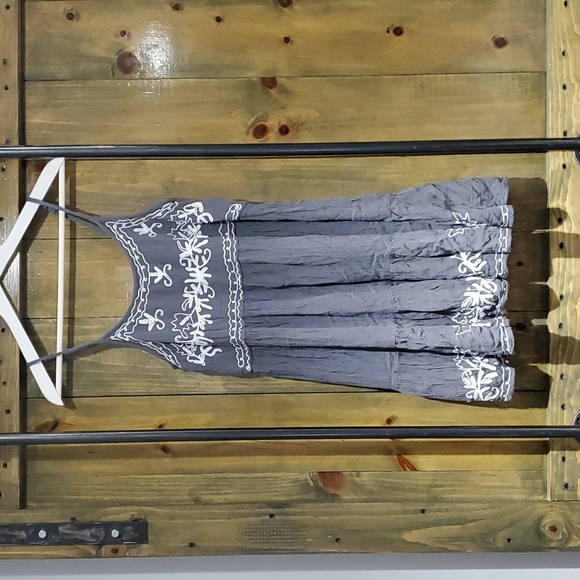 boho daze Dresses & Skirts - BOHO DAZE GAUZY GRAY WHITE SLIP DRESS PEASANT EMBROIDERED SUMMER MINI GYPSY BABY